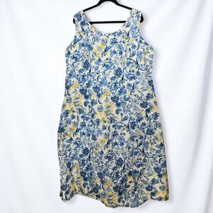 Jessica London Floral Dress Woman Petite Plus Size 22W Sleeveless‎ Blue Yellow